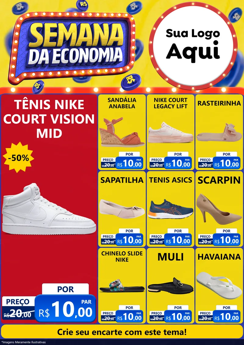 Modelo de Encarte para Encarte A4 Vertical com o tema Semana da Economia para Calçados