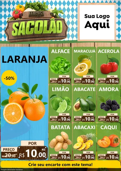 Modelo de Encarte para Encarte A4 Vertical com o tema Mega Sacolão para Hortifrúti