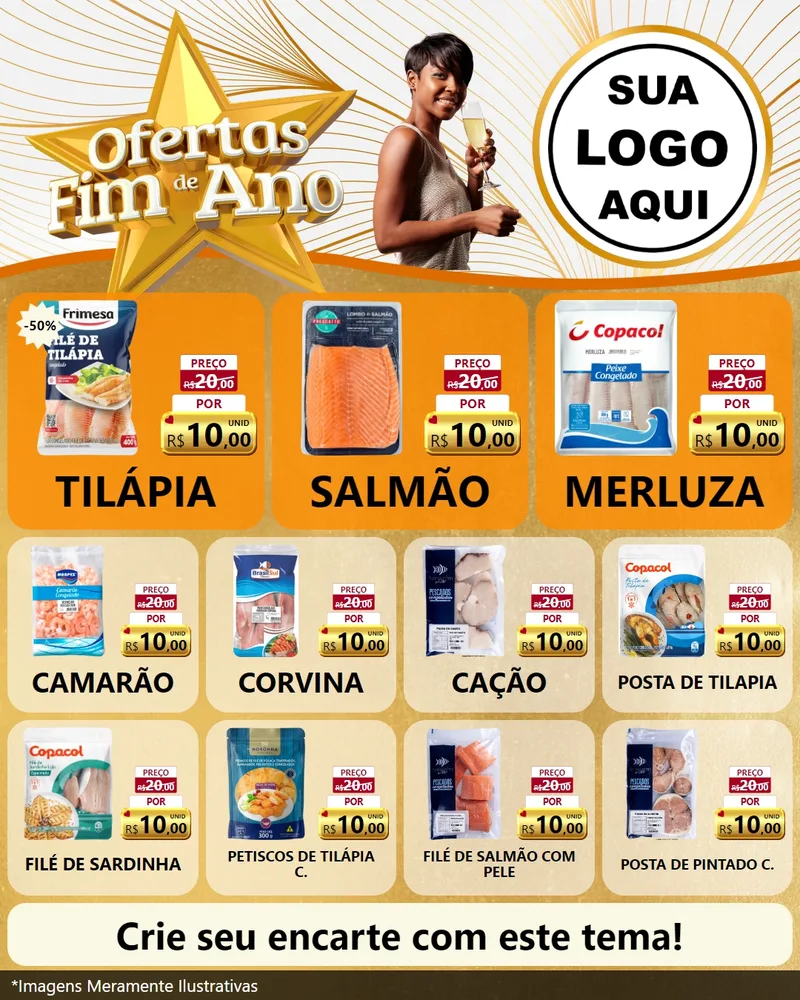 Modelo de Rede Social para Feed Instagram com o tema Ofertas Fim de Ano para Peixaria