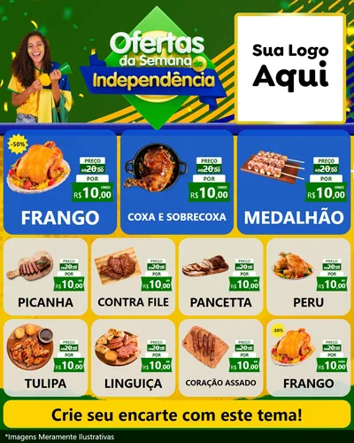 Modelo de Rede Social para Feed Instagram com o tema Ofertas da Semana da Independência para Assados