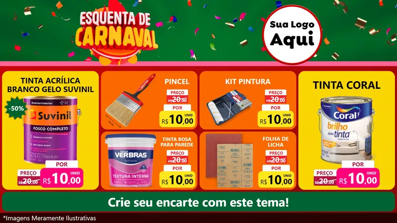 Modelo de TV para TV Horizontal com o tema Esquenta de Carnaval para Tintas e Ferramentas