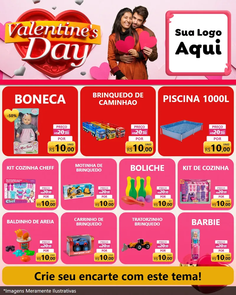 Modelo de Rede Social para Feed Instagram com o tema Valentine's Day para Brinquedos