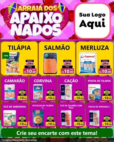 Modelo de Rede Social para Feed Instagram com o tema Arraiá dos Apaixonados para Peixaria