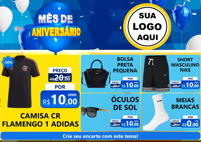 Modelo de Encarte para Encarte A4 Horizontal com o tema Mês de Aniversário para Roupas e acessórios
