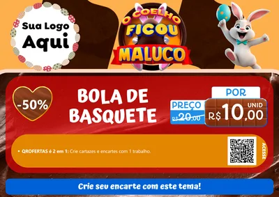 Modelo de Cartaz para Cartaz A4 Horizontal com o tema O Coelho Ficou Maluco - Páscoa para Artigos Esportivos