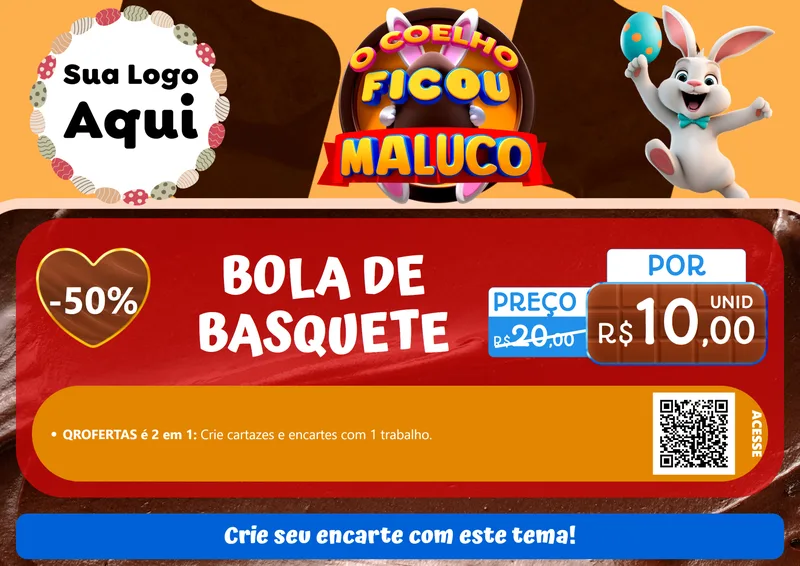 Modelo de Cartaz para Cartaz A4 Horizontal com o tema O Coelho Ficou Maluco - Páscoa para Artigos Esportivos