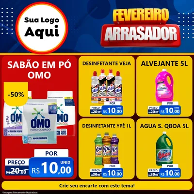 Modelo de Rede Social para Feed Facebook com o tema Fevereiro Arrasador para Produtos de Limpeza