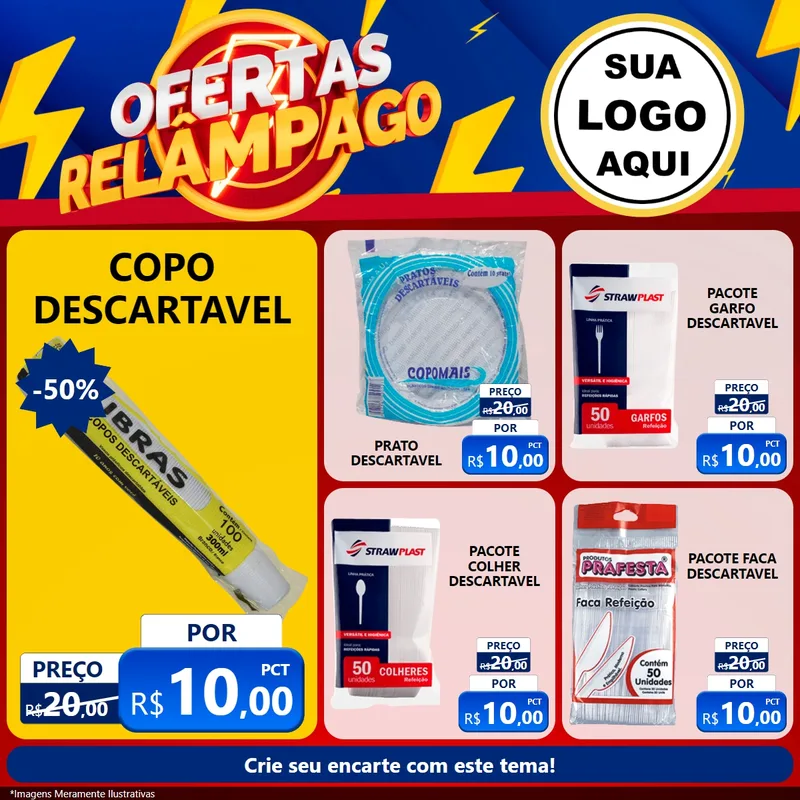 Modelo de Rede Social para Feed Facebook com o tema Ofertas Relâmpago para Embalagens