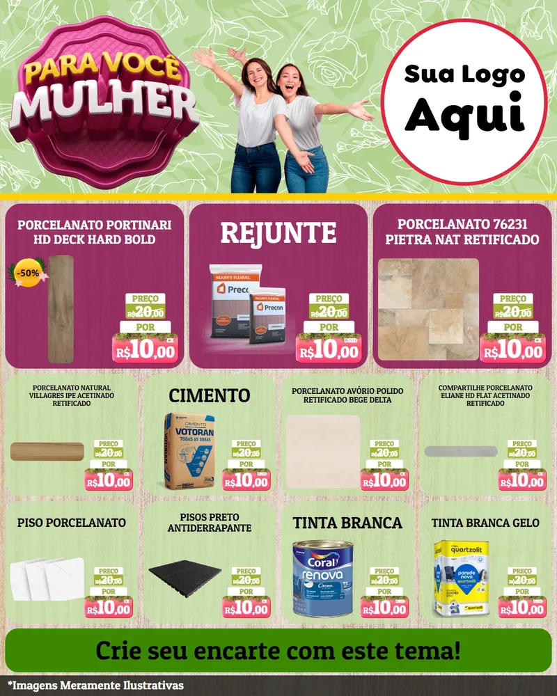 Modelo de Rede Social para Feed Instagram com o tema Para Você Mulher para Pisos e revestimentos