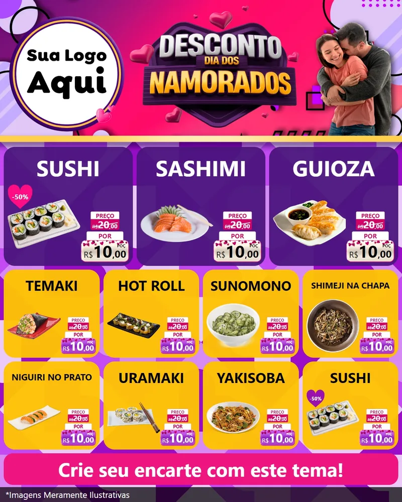 Modelo de Rede Social para Feed Instagram com o tema Desconto Dia dos Namorados para Comida japonesa