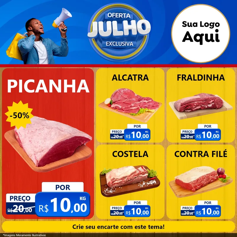Modelo de Rede Social para Feed Facebook com o tema Oferta Exclusiva, Julho para Açougue