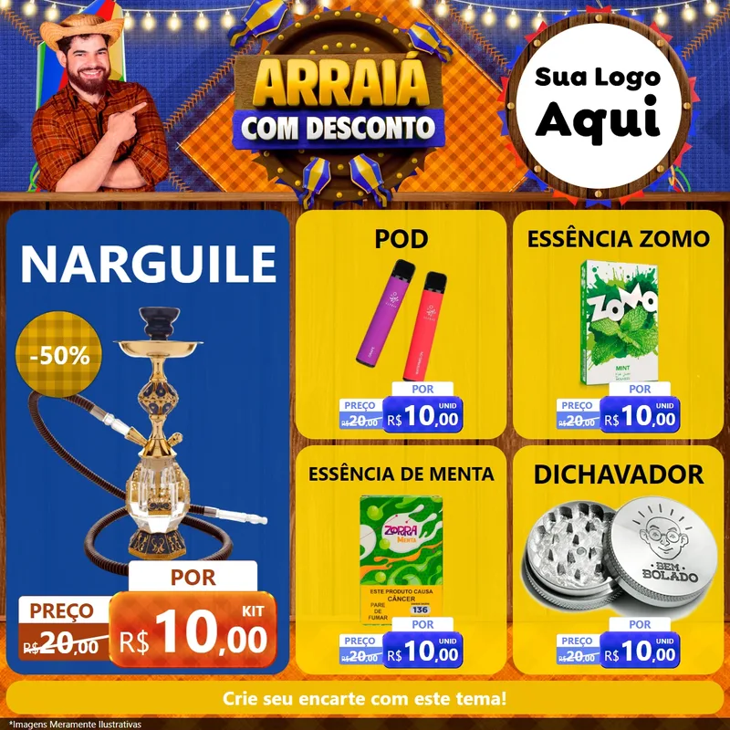Modelo de Rede Social para Feed Facebook com o tema Arraiá Com Desconto para Tabacaria