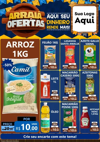 Modelo de Encarte para Encarte A4 Vertical com o tema Arraiá de Ofertas - Junina para Supermercado