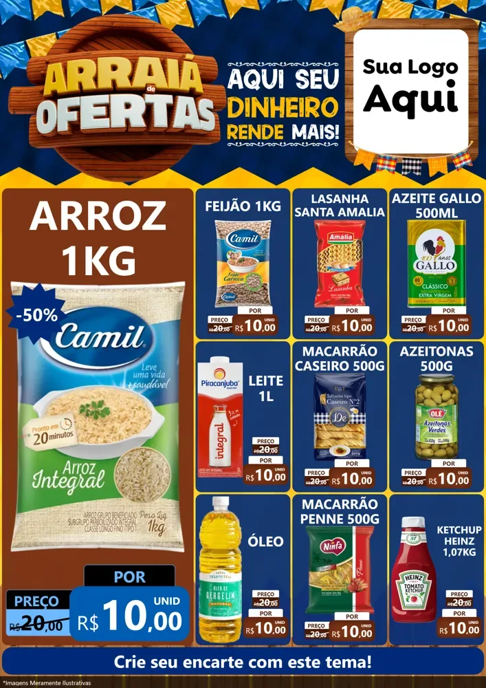 Modelo de Encarte para Encarte A4 Vertical com o tema Arraiá de Ofertas - Junina para Supermercado