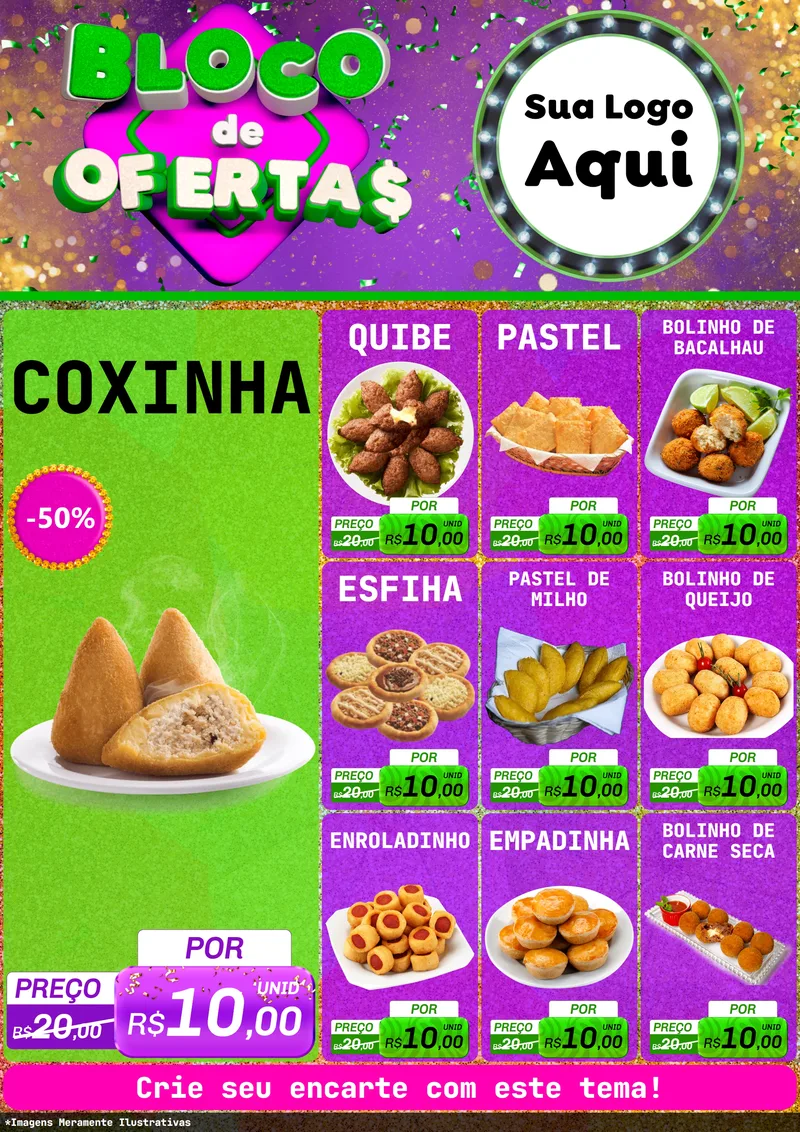 Modelo de Encarte para Encarte A4 Vertical com o tema Bloco de Ofertas para Salgadaria