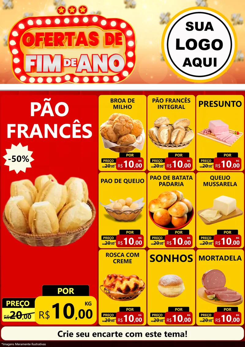Modelo de Encarte para Encarte A4 Vertical com o tema Ofertas de Fim de Ano para Padaria