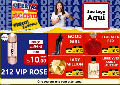 Modelo de Encarte para Encarte A4 Horizontal com o tema Ofertas de Agosto - Preços Incríveis para Perfumes