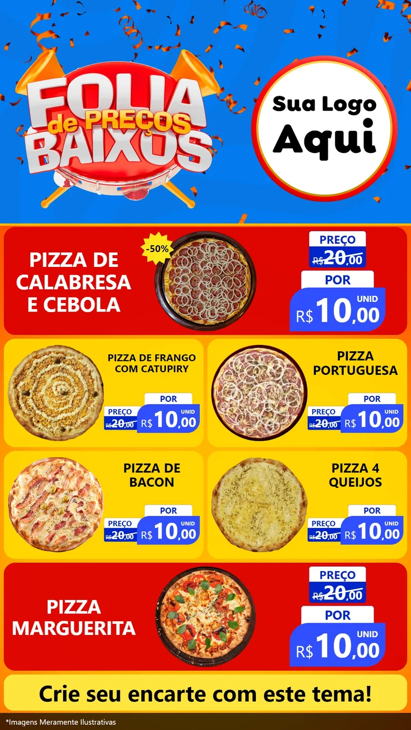 Modelo de TV para TV Vertical com o tema Folia de Preços Baixos para Pizzaria