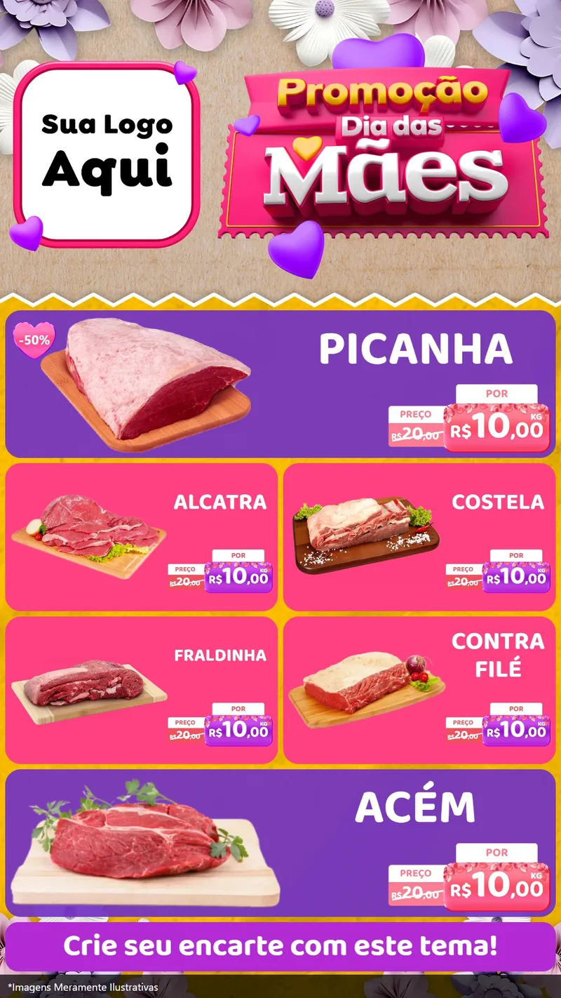 Modelo de TV para TV Vertical com o tema Promoção Dia das Mães para Açougue