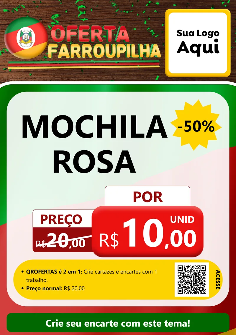 Modelo de Cartaz para Cartaz A4 Vertical com o tema Oferta Farroupilha para Papelaria