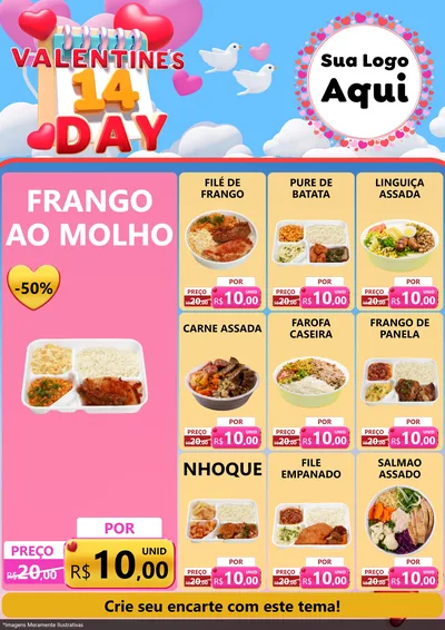 Modelo de Encarte para Encarte A4 Vertical com o tema Valentine's Day para Restaurante