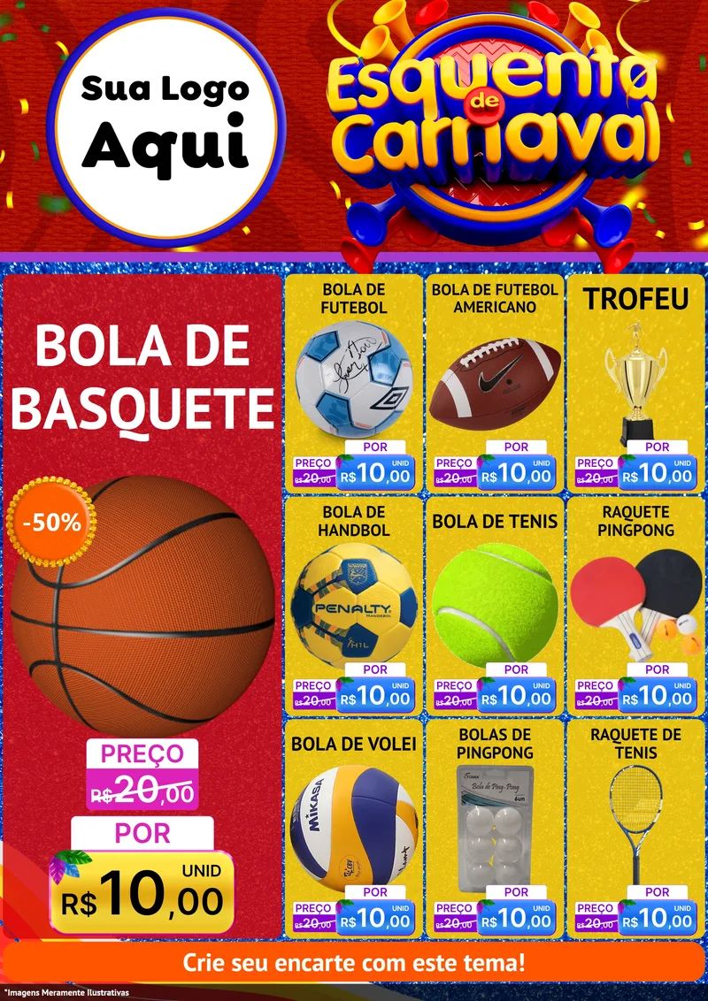 Modelo de Encarte para Encarte A4 Vertical com o tema Esquenta de Carnaval para Artigos Esportivos