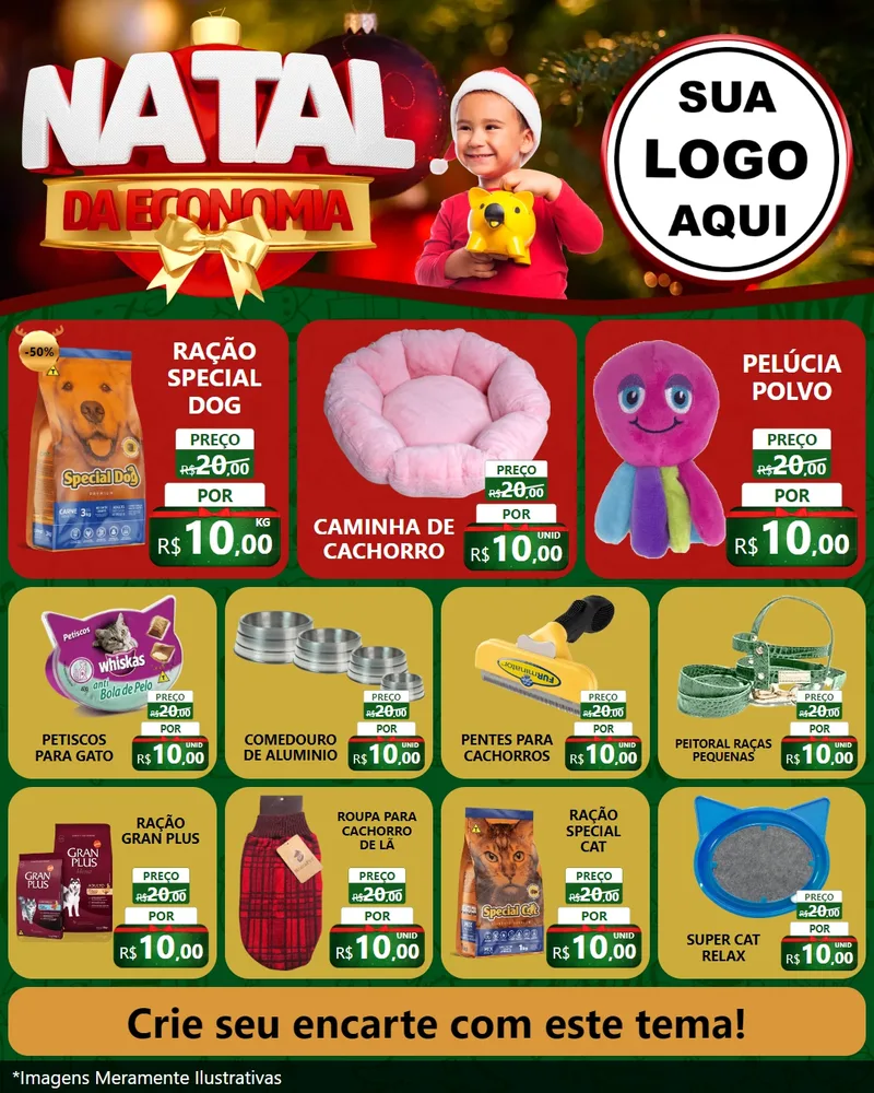 Modelo de Rede Social para Feed Instagram com o tema Natal da Economia para Pet Shop