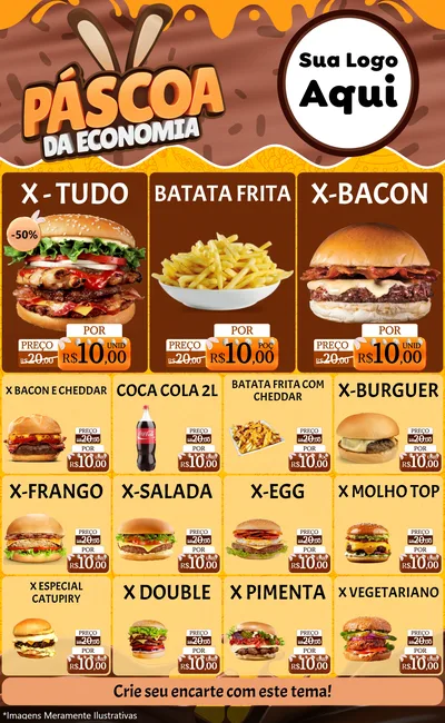 Modelo de Encarte para Encarte Grande com o tema Páscoa da Economia para Hamburgueria
