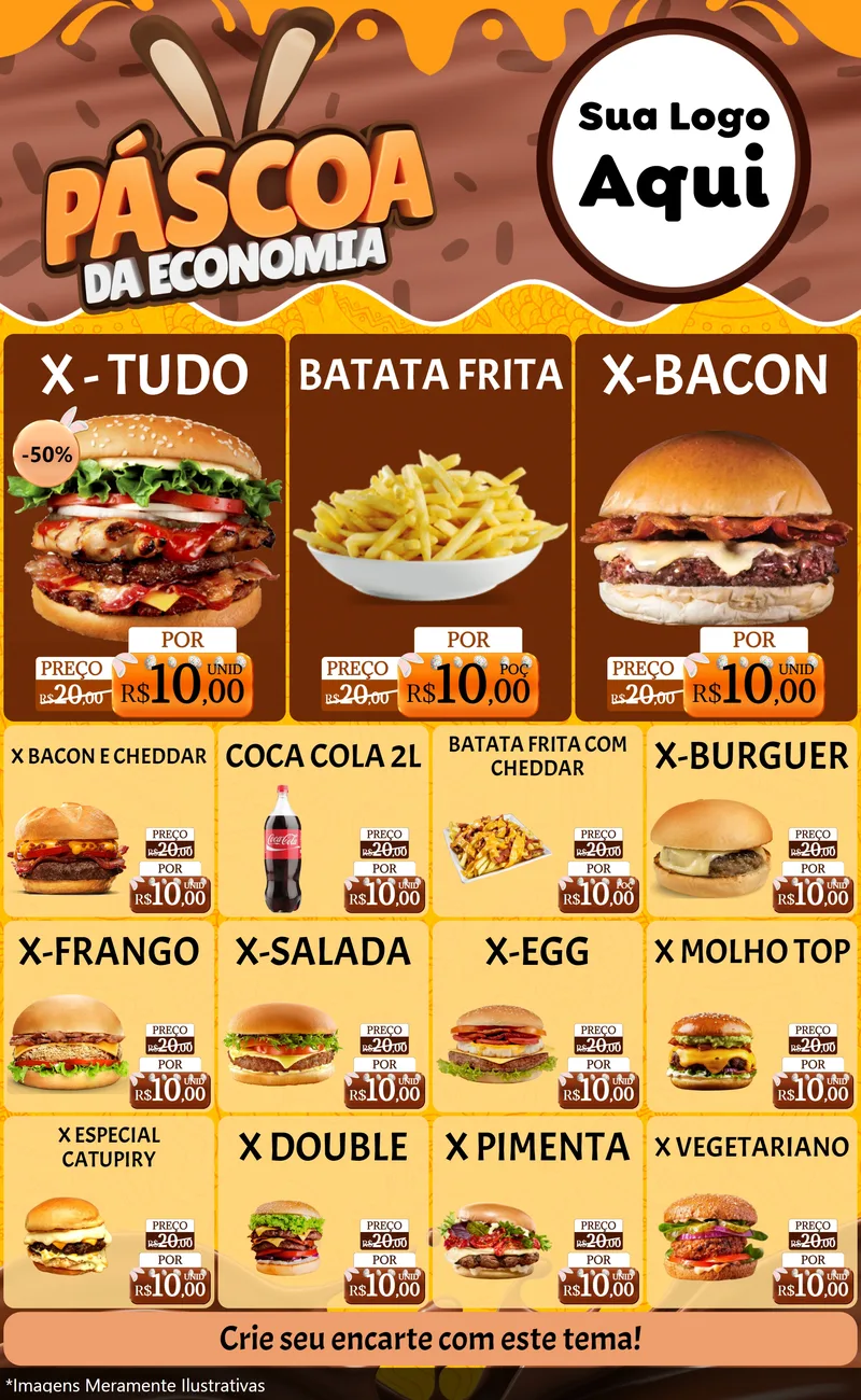 Modelo de Encarte para Encarte Grande com o tema Páscoa da Economia para Hamburgueria