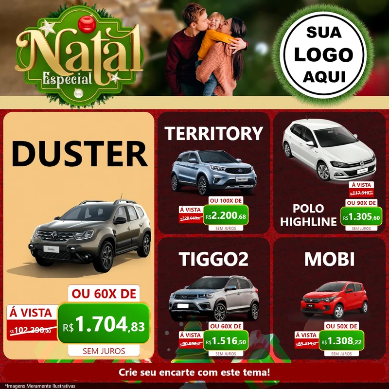 Modelo de Rede Social para Feed Facebook com o tema Natal Especial para Concessionaria de Carros