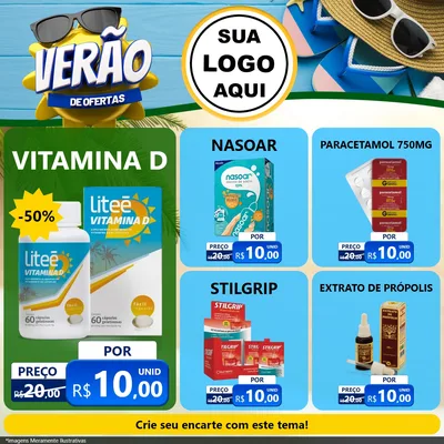 Modelo de Rede Social para Feed Facebook com o tema Verão de Ofertas para Farmácia