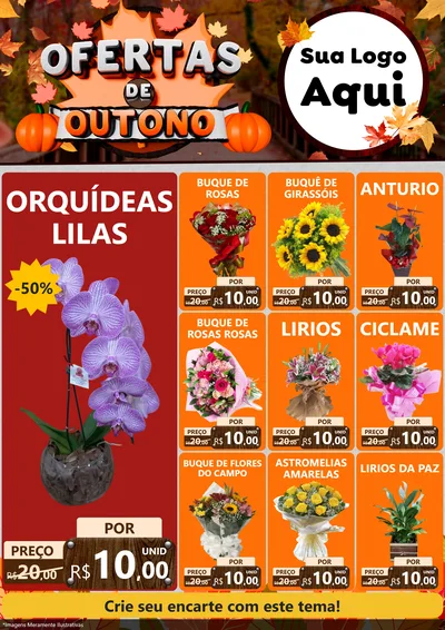 Modelo de Encarte para Encarte A4 Vertical com o tema Ofertas de Outono para Floricultura e jardim