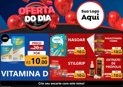 Modelo de Encarte para Encarte A4 Horizontal com o tema Oferta do Dia para Farmácia