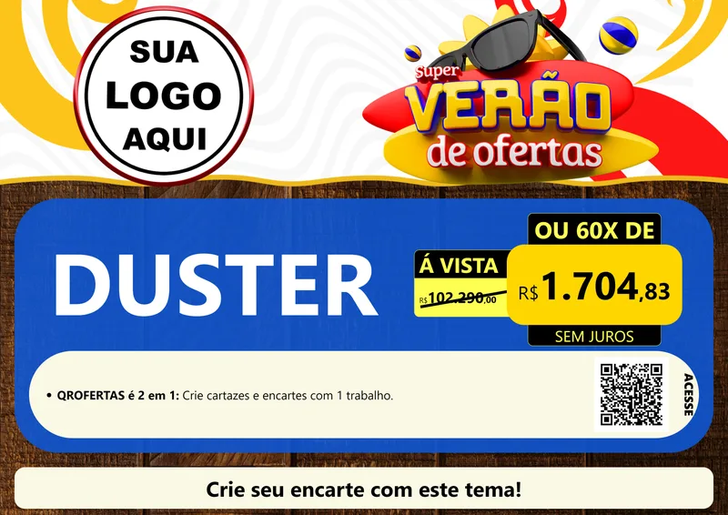 Modelo de Cartaz para Cartaz A4 Horizontal com o tema Super Verão de Ofertas para Concessionaria de Carros