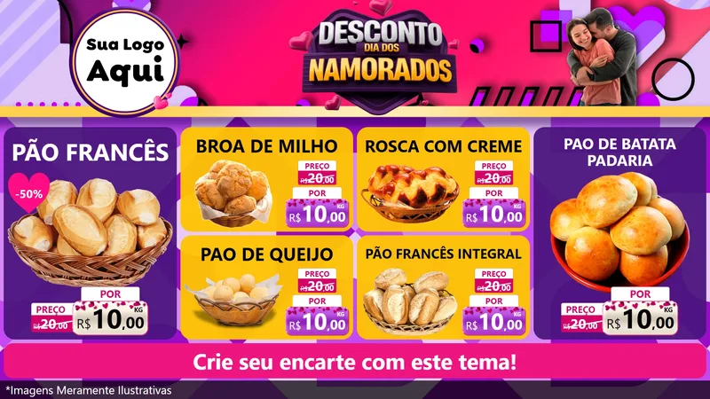 Modelo de TV para TV Horizontal com o tema Desconto Dia dos Namorados para Padaria
