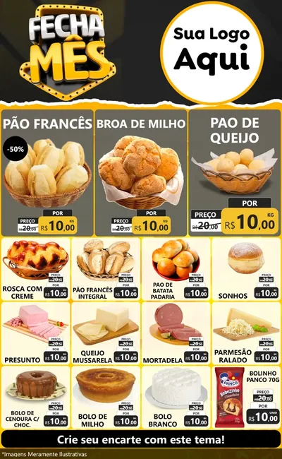 Modelo de Encarte para Encarte Grande com o tema Fecha Mês para Padaria