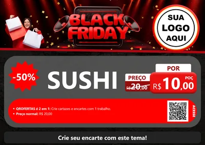 Modelo de Cartaz para Cartaz A4 Horizontal com o tema Black Friday para Comida japonesa