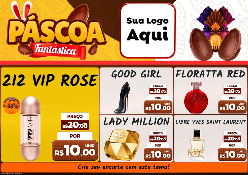 Modelo de Encarte para Encarte A4 Horizontal com o tema Páscoa Fantástica para Perfumes