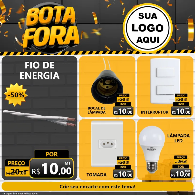Modelo de Rede Social para Feed Facebook com o tema Bota Fora para Materiais Elétricos