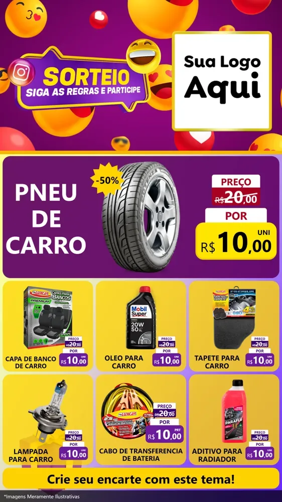 Modelo de Rede Social para Stories com o tema Sorteio para Auto peças