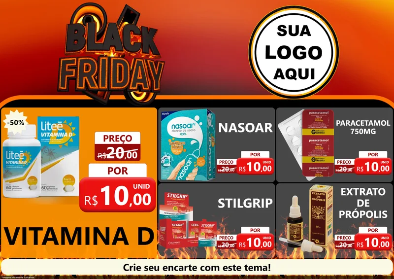 Modelo de Encarte para Encarte A4 Horizontal com o tema Black Friday para Farmácia