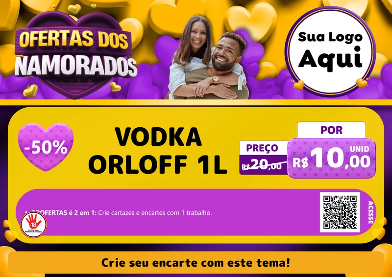 Modelo de Cartaz para Cartaz A4 Horizontal com o tema Oferta Dos Namorados para Distribuidora de bebidas