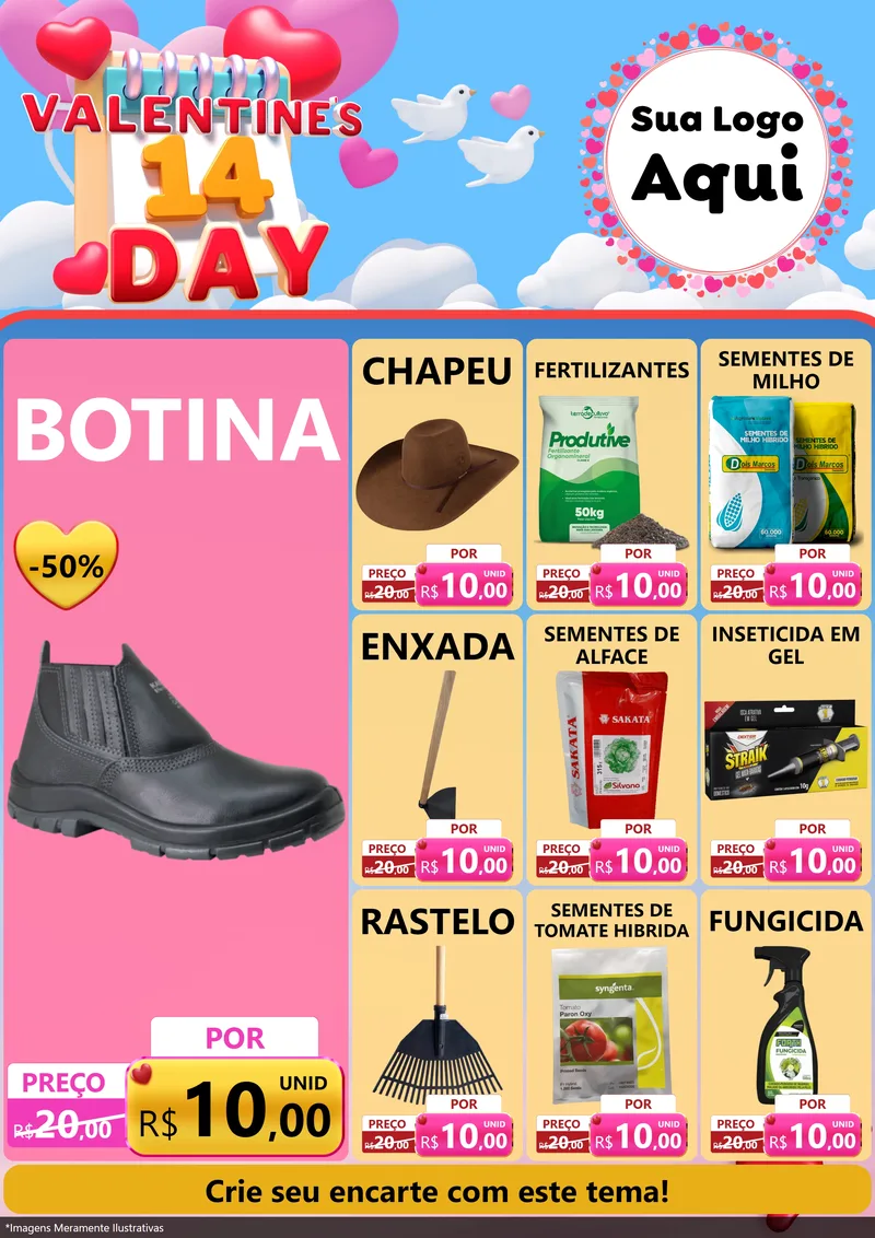 Modelo de Encarte para Encarte A4 Vertical com o tema Valentine's Day para Agropecuária