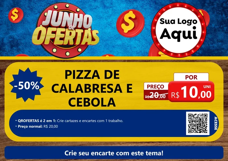 Modelo de Cartaz para Cartaz A4 Horizontal com o tema Junho de Ofertas para Pizzaria