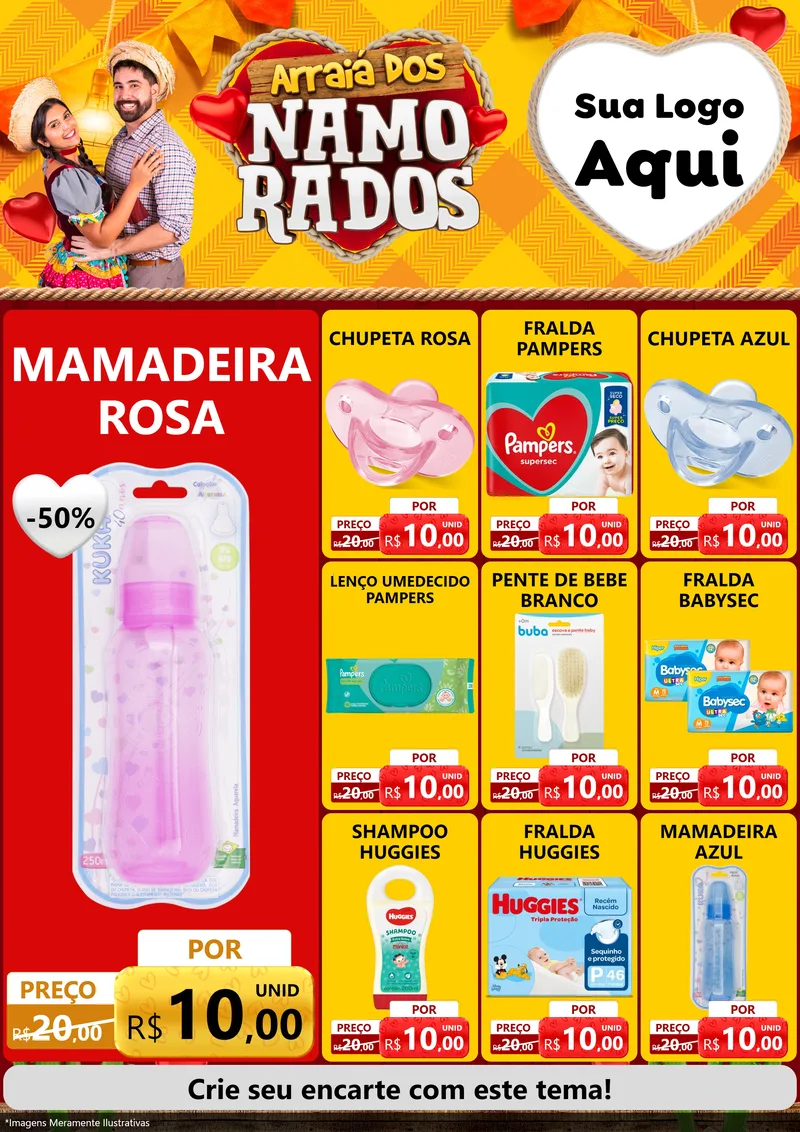 Modelo de Encarte para Encarte A4 Vertical com o tema Arraiá dos Namorados para Bebês