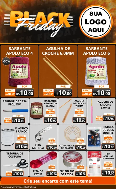 Modelo de Encarte para Encarte Grande com o tema Black Friday para Armarinho e Aviamentos