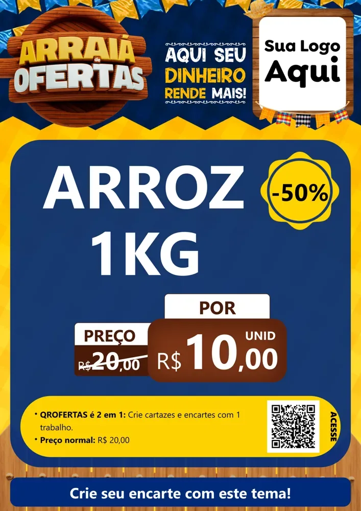 Modelo de Cartaz para Cartaz A4 Vertical com o tema Arraiá de Ofertas - Junina para Supermercado