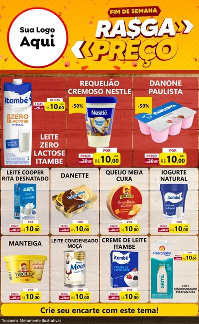 Modelo de Encarte para Encarte Grande com o tema Fim de Semana Rasga Preços para Frios e Laticínios