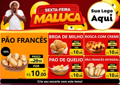 Modelo de Encarte para Encarte A4 Horizontal com o tema Sexta-feira Maluca para Padaria