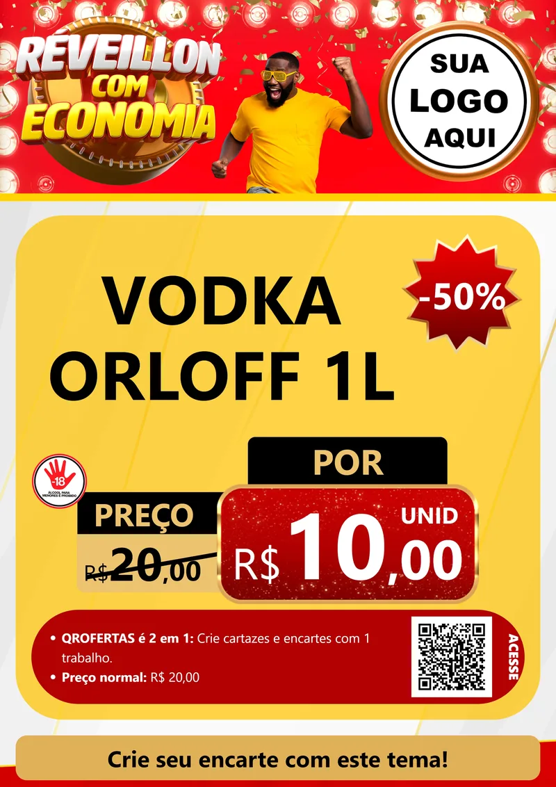 Modelo de Cartaz para Cartaz A4 Vertical com o tema Réveillon com Economia para Distribuidora de bebidas